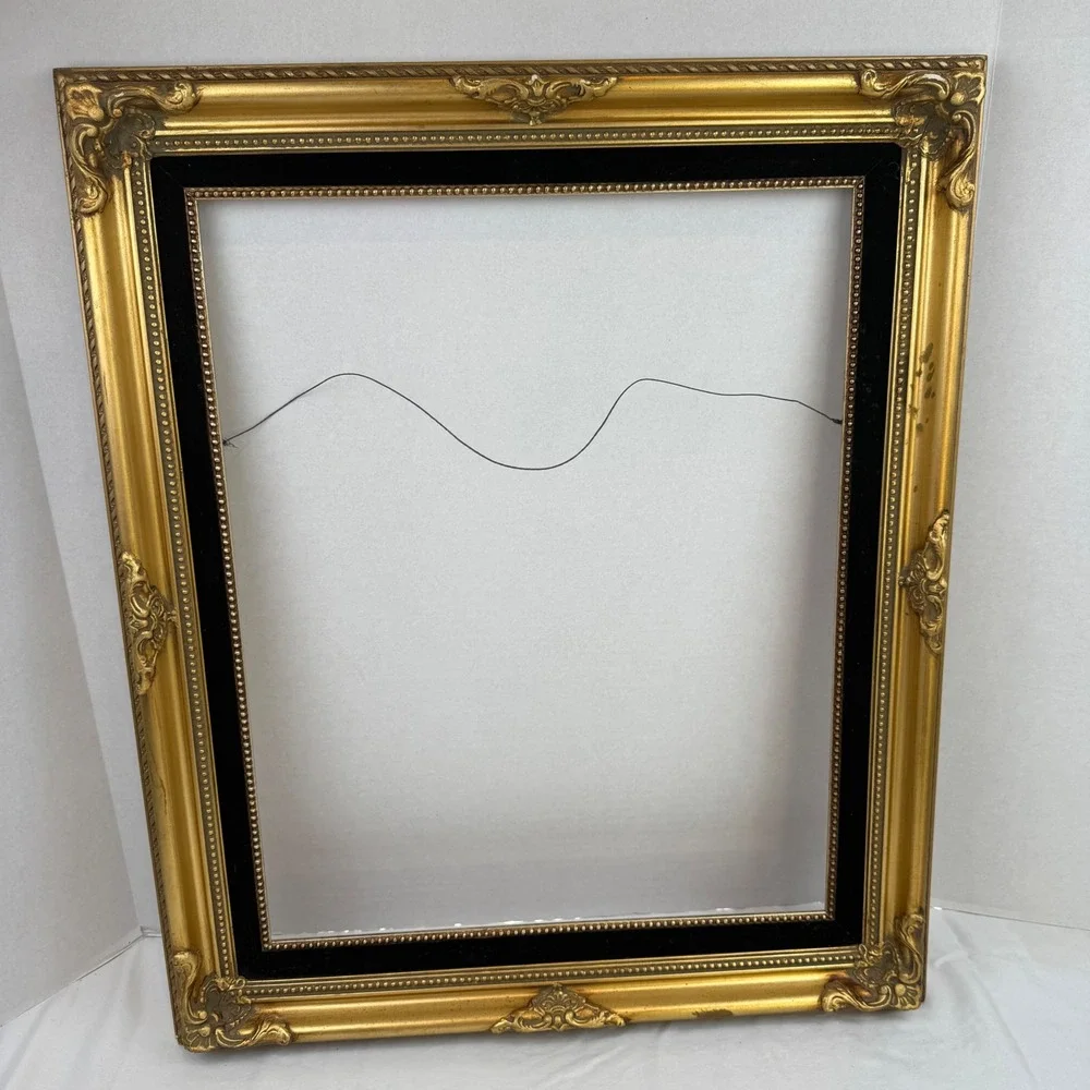 Vintage Gold Ornate Wood Picture Frame 16x20 Black Velvet Liner Baroque Style